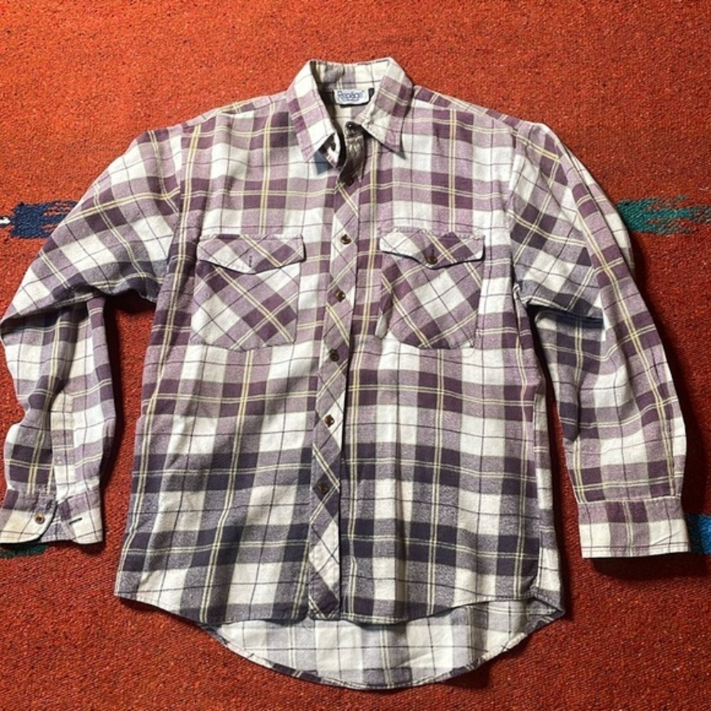 Repage Plaid Purple White Flannel Mens Sz Medium Y2K Button Up‎ Longsleeve Shirt
